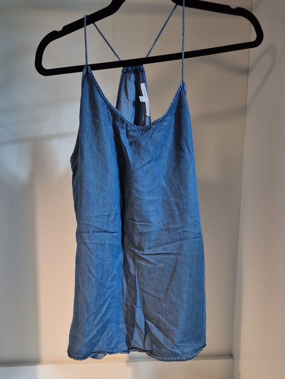 Light Blue Denim-Effect Spaghetti Strap Cami Top